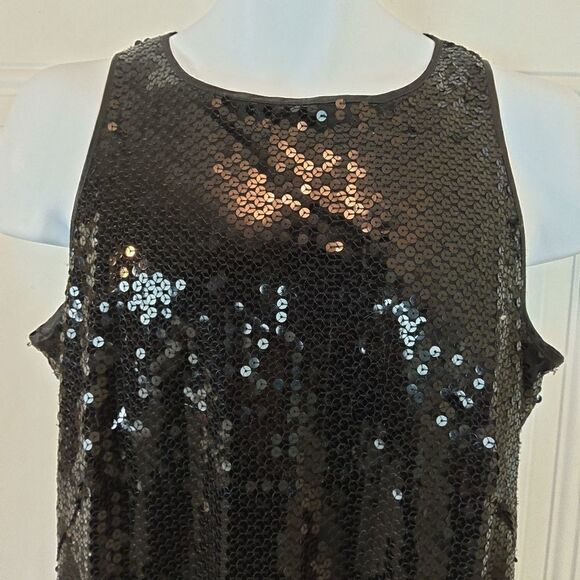 Tiana B. Black sequin sleeveless fully lined dress with matching beret - Picture 4 of 16